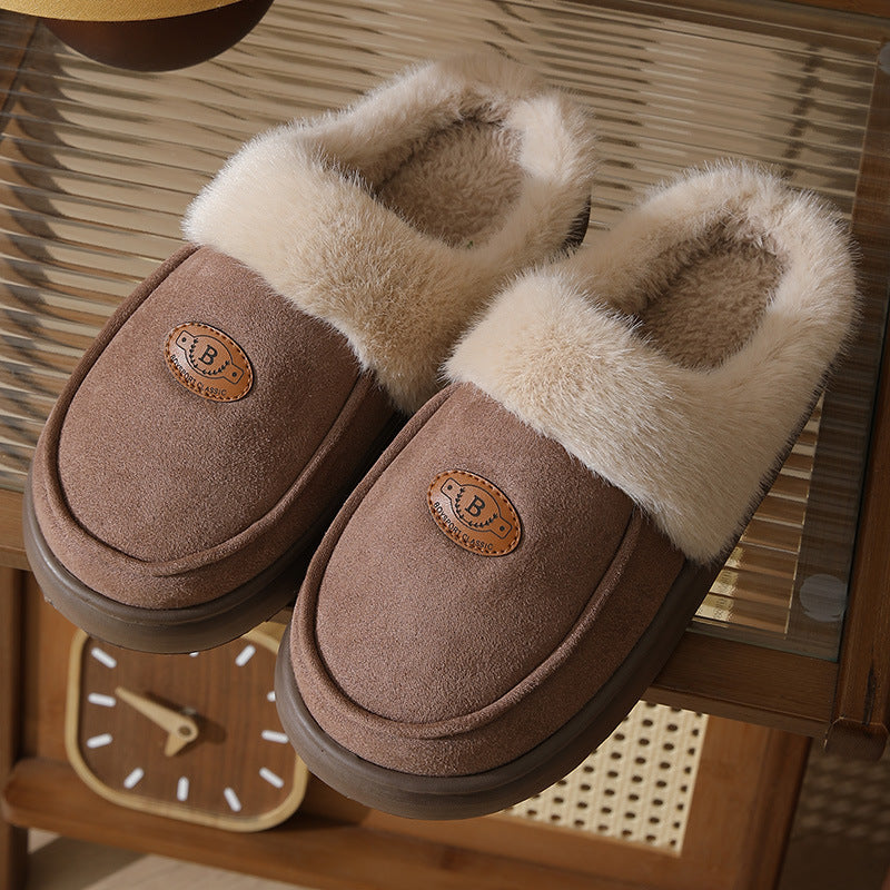 Plush Slippers For Men Casual Warm Suede House Shoes