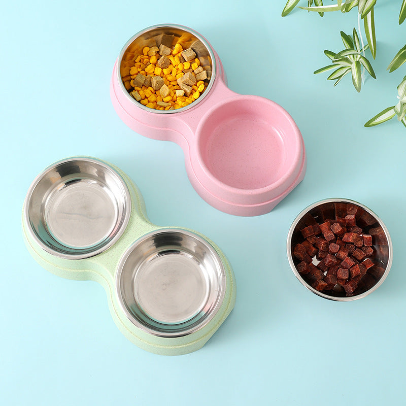 Double Pet Bowls Stainless Steel Pet Drinking Dish Feeder Cat Puppy Small Dog