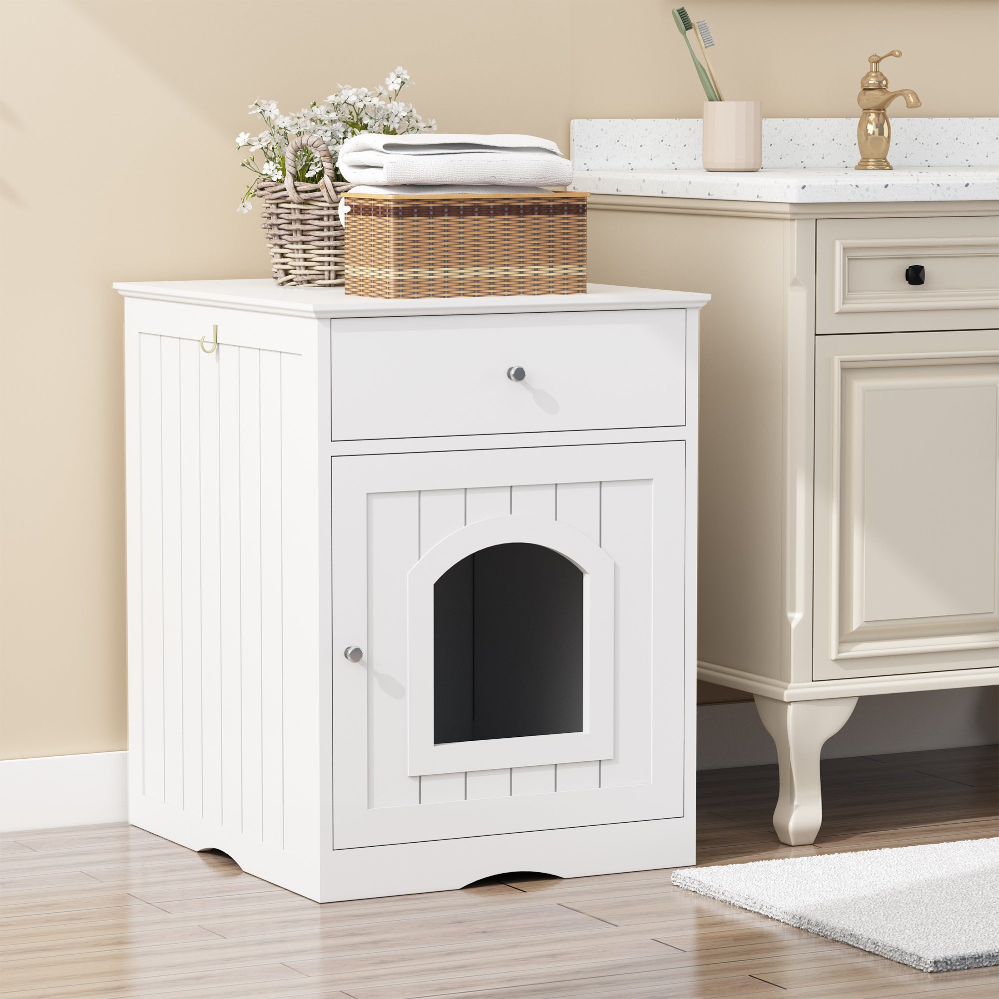 Wooden Pet House Litter Box With Drawers