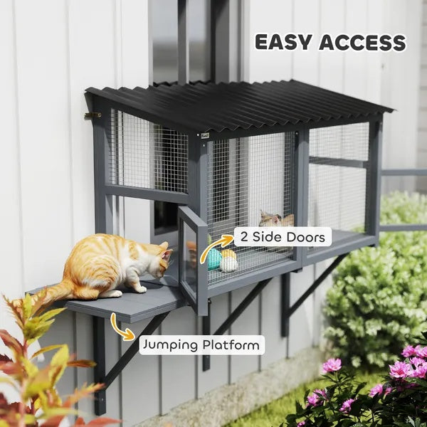 Outdoor Cat Enclosure Window Perch With Jumping Platform