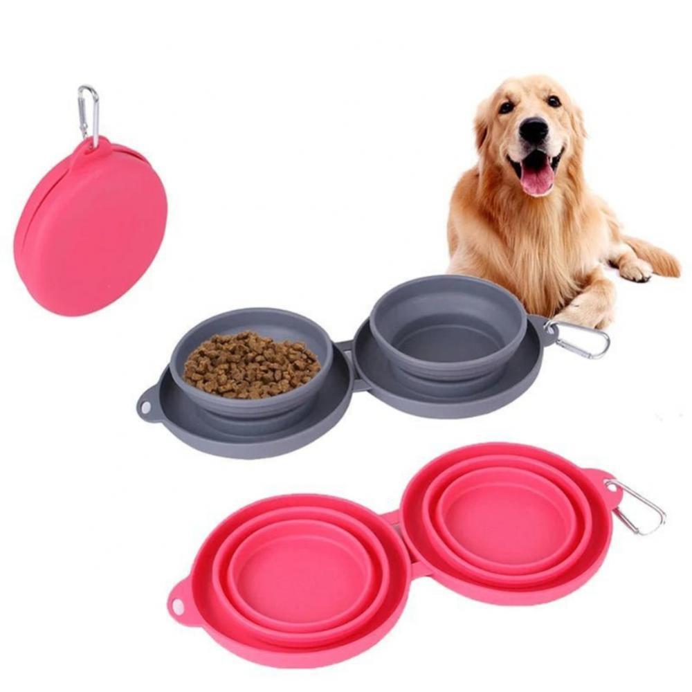 Rubber Foldable Double Feeding Bowl