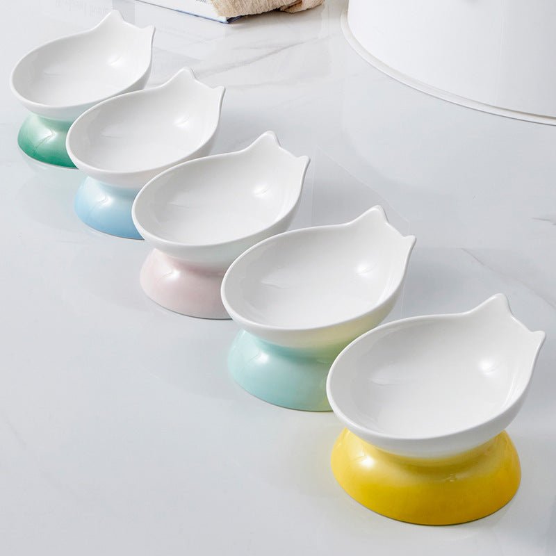 Ceramic Oblique Mouth High-foot Cat Pet Bowl