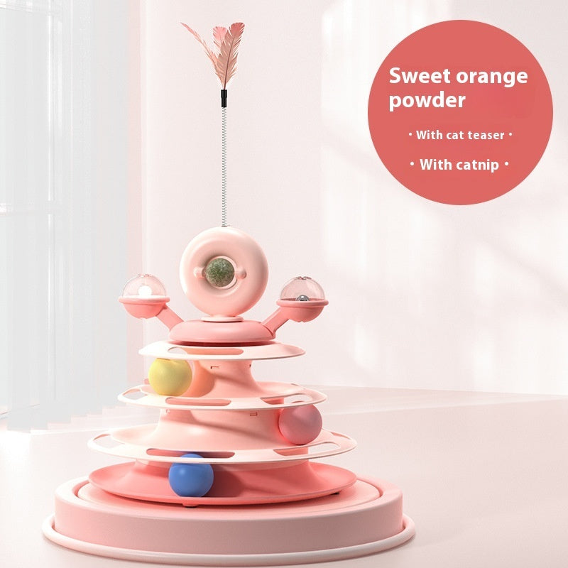 4 Levels Cat Toy Tower Turntable Roller Balls