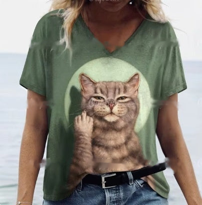 Women's Summer Cat Print Casual Short Sleeve T-Shirt