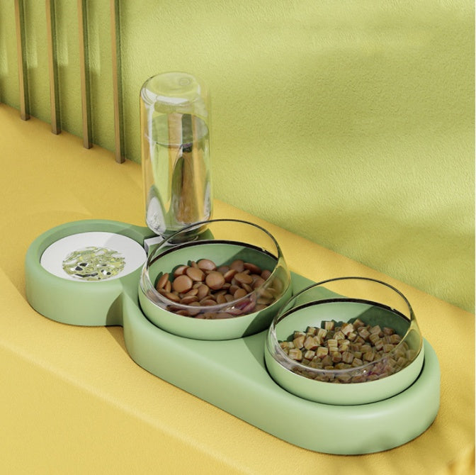 Dog Cat Food Bowl With Water Fountain