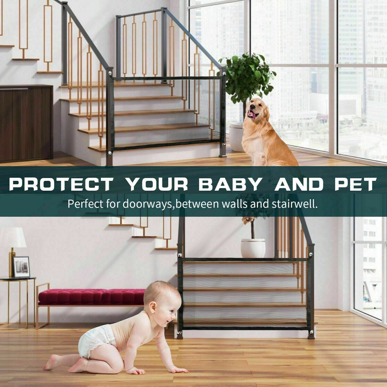 Dog Cat Baby Safety Gate Mesh Fence