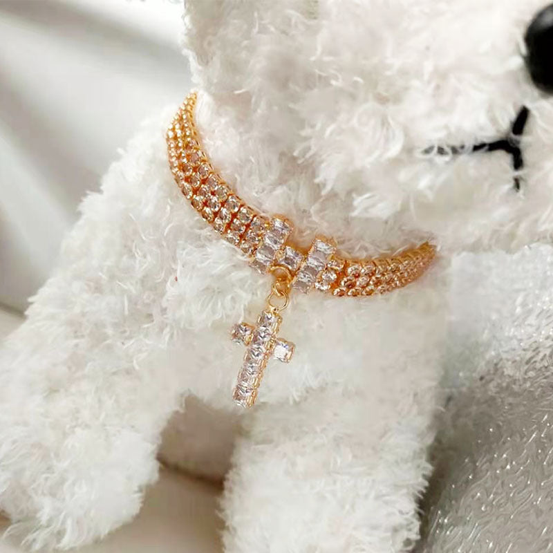 Pet Necklace/Cross Zircon  Diamond Cat And Dog Jewelry