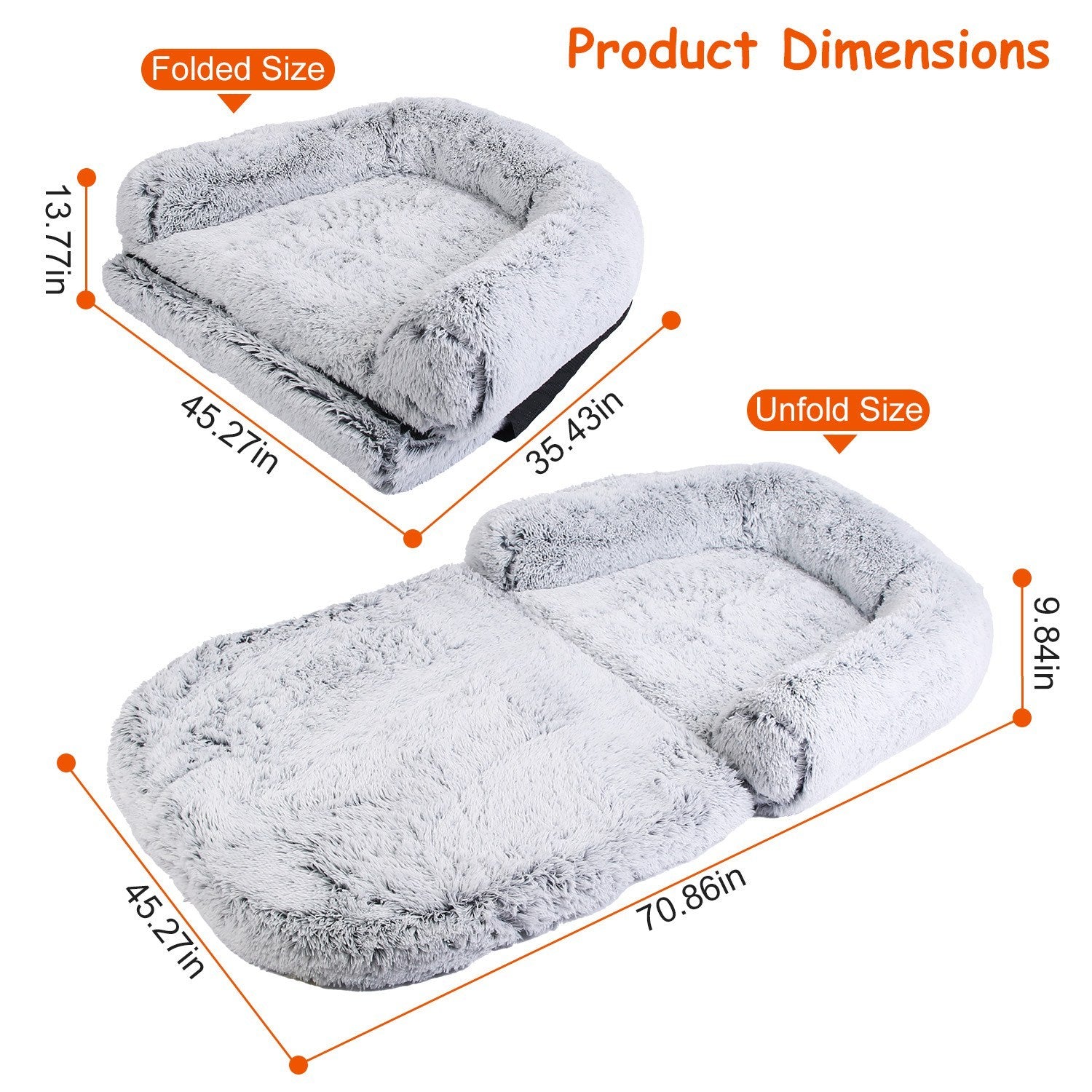 1Pc Large Foldable Human Size Dog Bed With Pillow Blanket Flurry Plush Napping Human-Sized Dog Bed