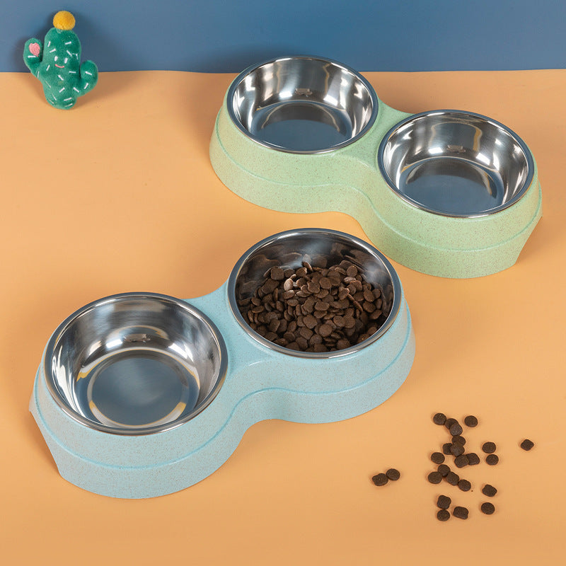Double Pet Bowls Stainless Steel Pet Drinking Dish Feeder Cat Puppy Small Dog