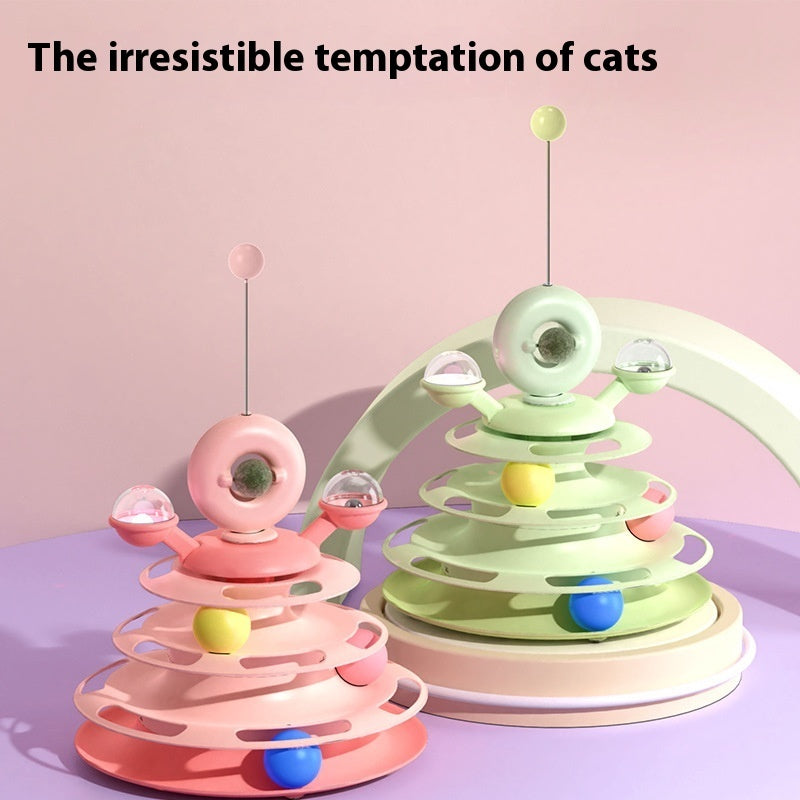 4 Levels Cat Toy Tower Turntable Roller Balls