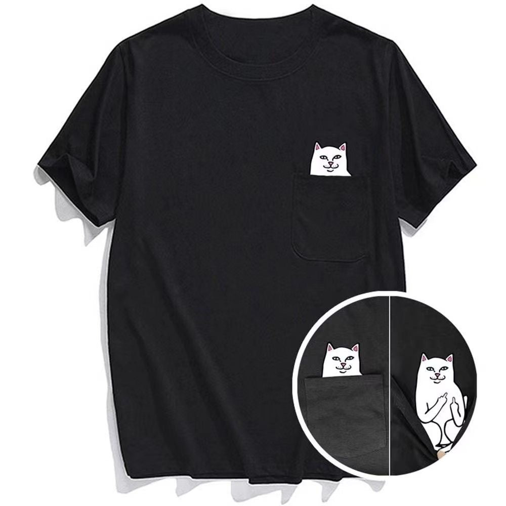 Cat Pocket Simple Printed Short Sleeve