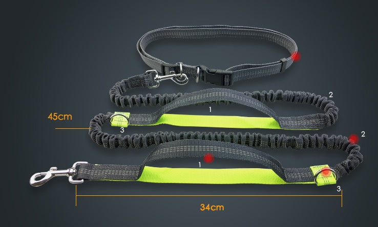 Reflective pull dog leash double elastic