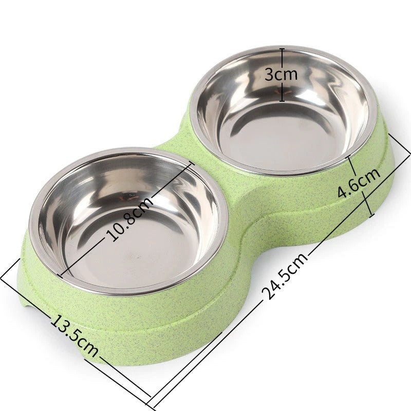 Double Pet Bowls Stainless Steel Pet Drinking Dish Feeder Cat Puppy Small Dog