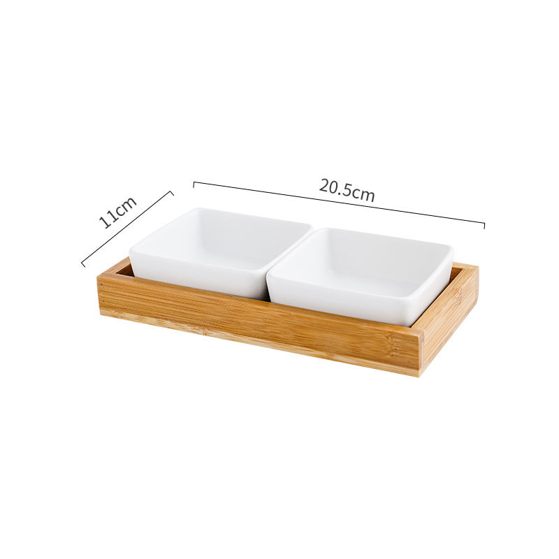 Cat Bowl Snack Plate Ceramic Wood Anti-Tip