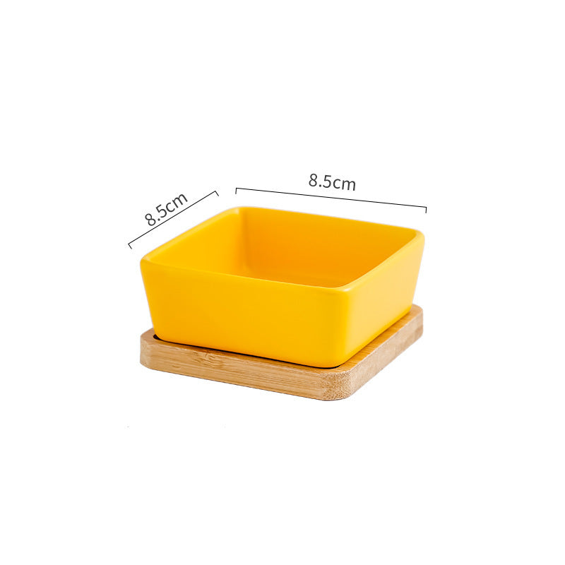 Cat Bowl Snack Plate Ceramic Wood Anti-Tip