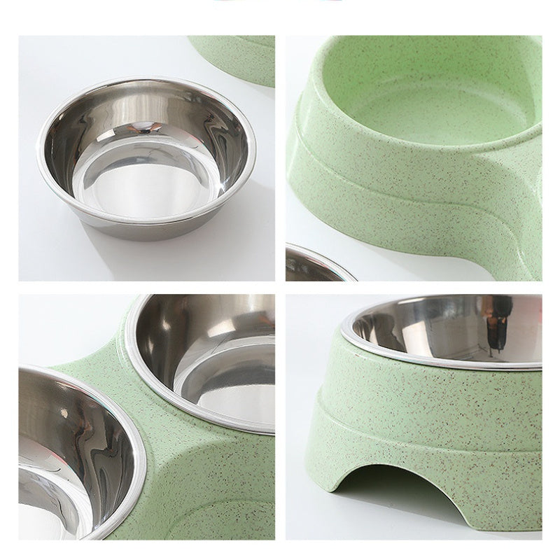 Double Pet Bowls Stainless Steel Pet Drinking Dish Feeder Cat Puppy Small Dog