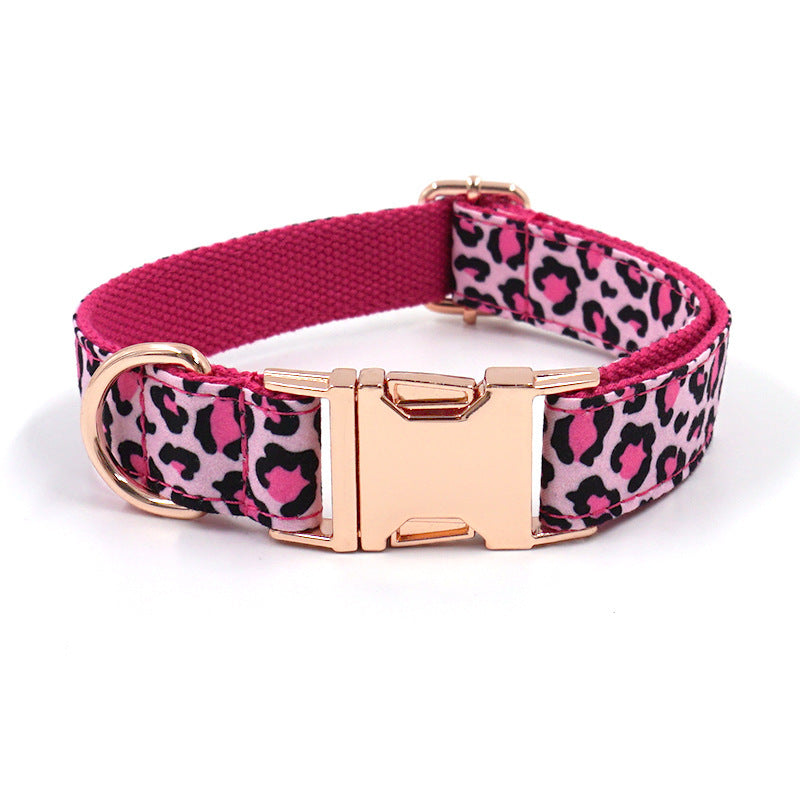 Leopard Print Rose Gold Pet Collar Leash Set