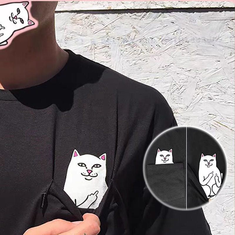 Cat Pocket Simple Printed Short Sleeve