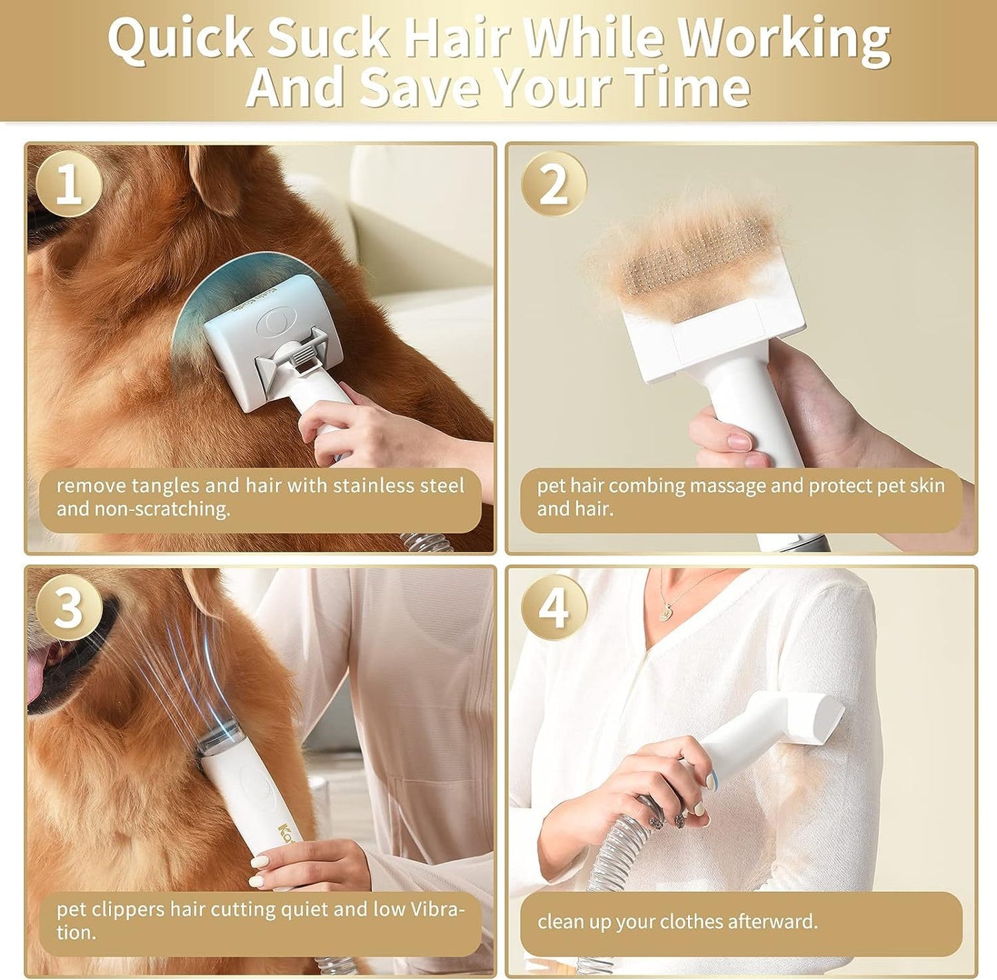 Pet Grooming Kit, 5 In 1 Dog Grooming Kit With 2 Suction Mode, Low Noise Dog Hair Remover