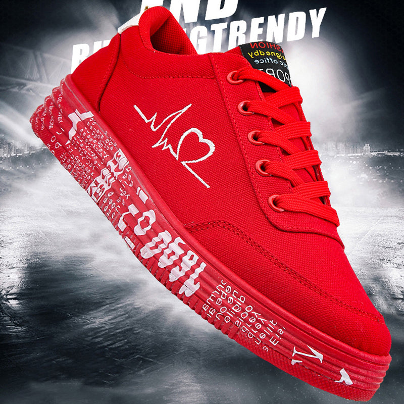 Love Print Canvas Shoes Women Men Flats Lace-up