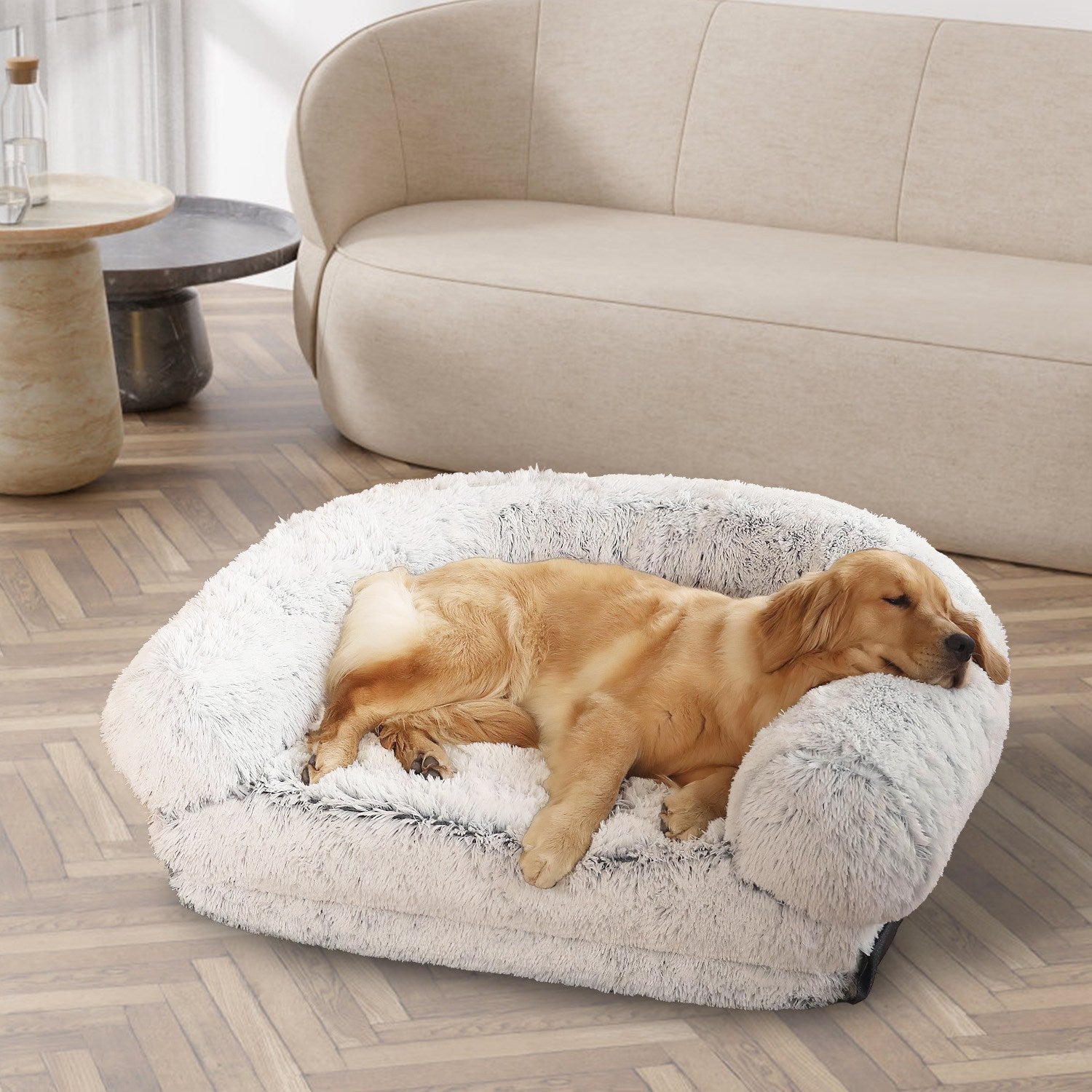 1Pc Large Foldable Human Size Dog Bed With Pillow Blanket Flurry Plush Napping Human-Sized Dog Bed