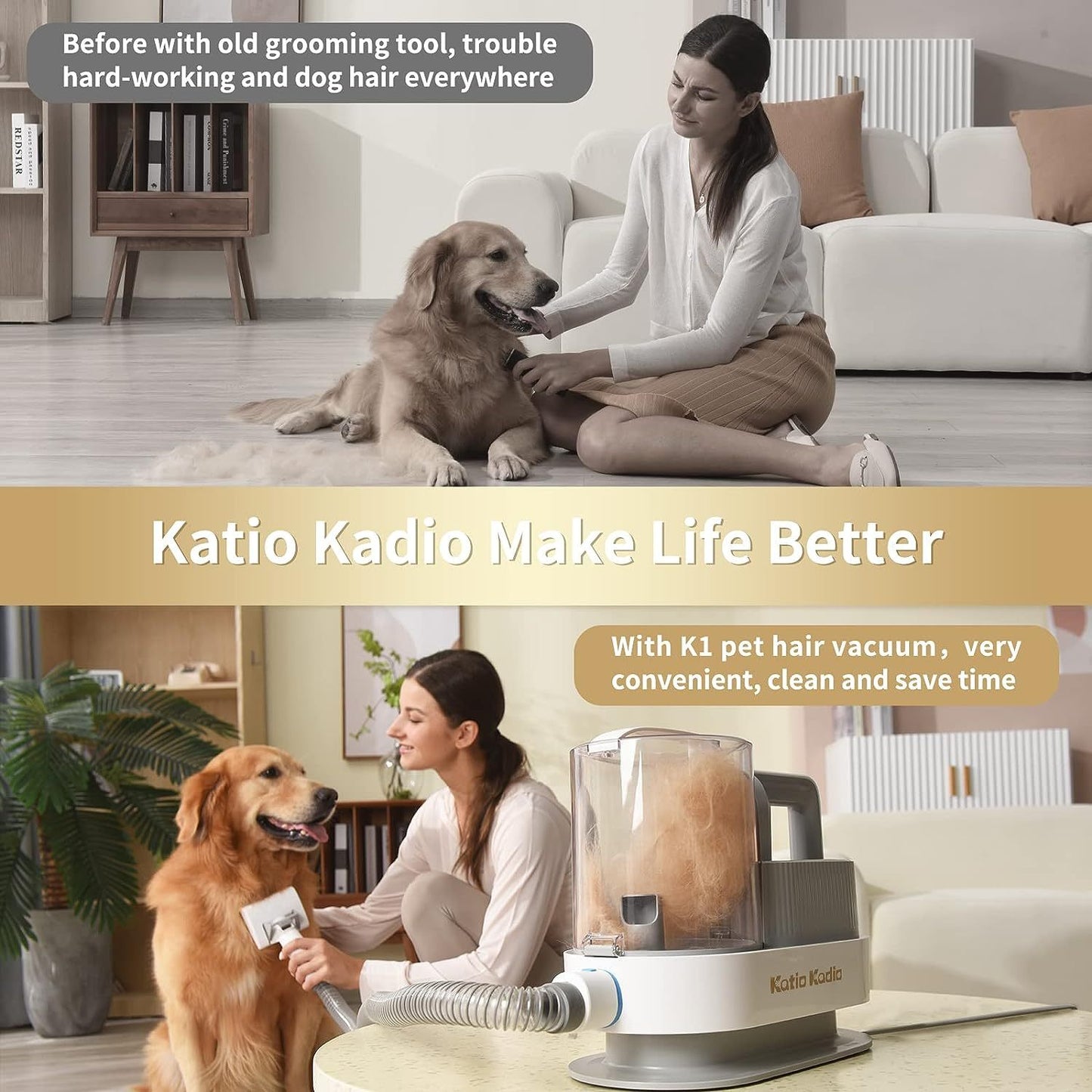Pet Grooming Kit, 5 In 1 Dog Grooming Kit With 2 Suction Mode, Low Noise Dog Hair Remover