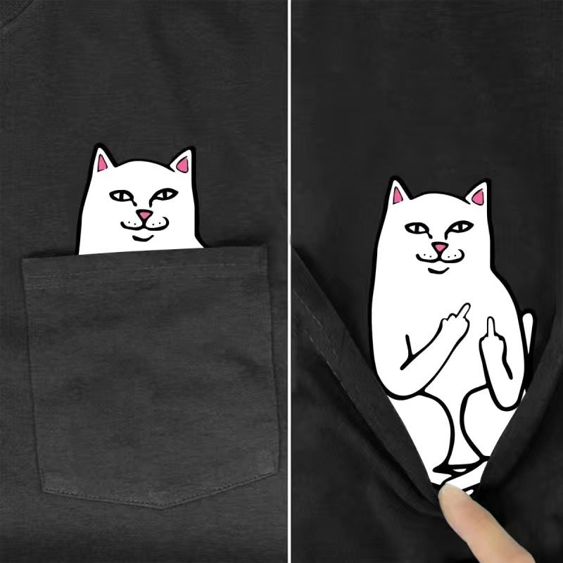 Cat Pocket Simple Printed Short Sleeve