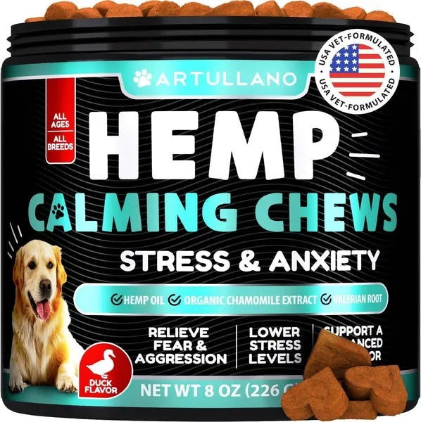 Hemp Calming Chews For Dogs Dog Anxiety Relief Treats With Hemp Oil Turmeric Valerian Ginger