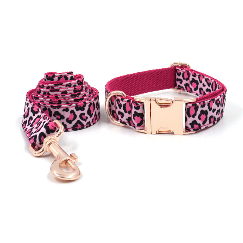 Leopard Print Rose Gold Pet Collar Leash Set