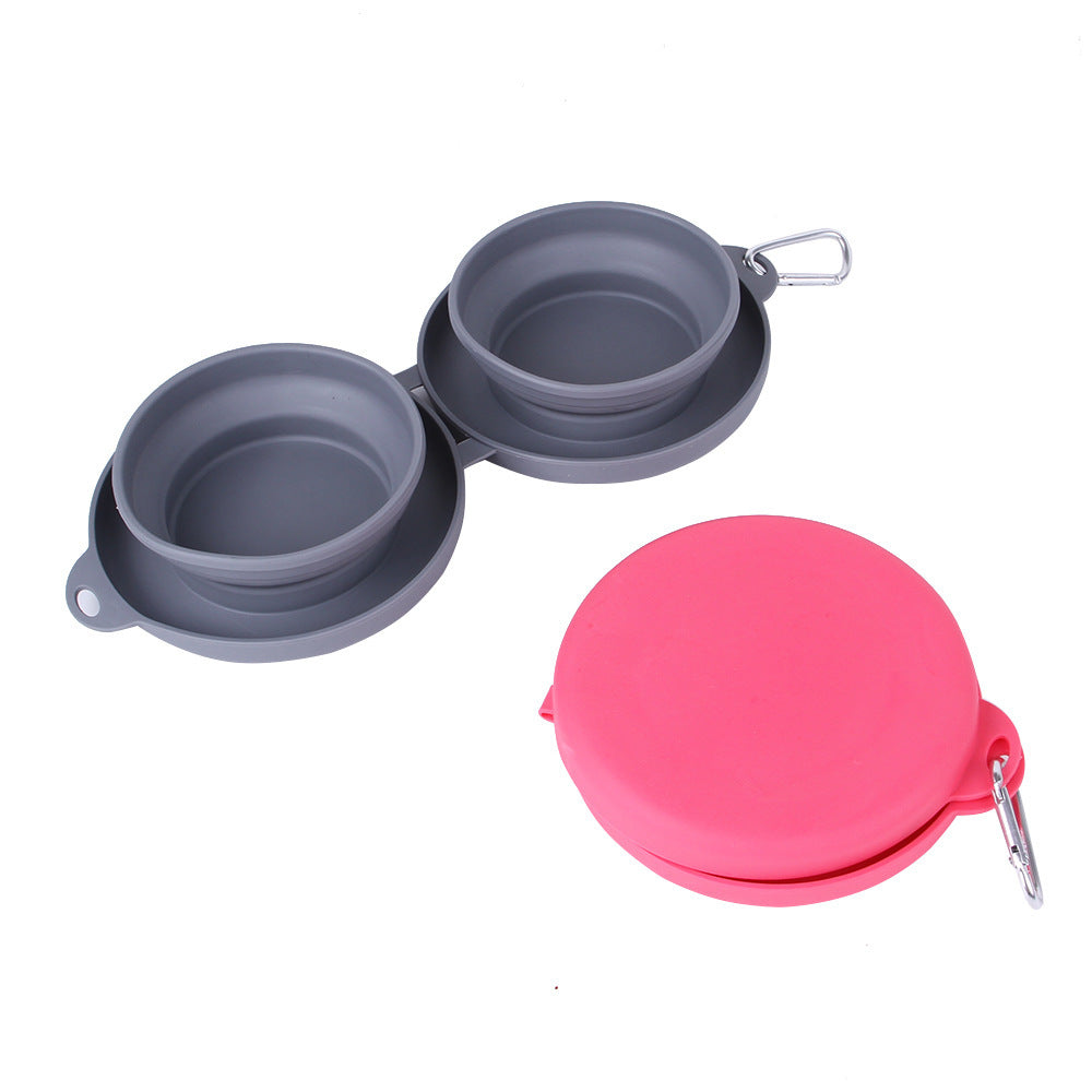 Rubber Foldable Double Feeding Bowl