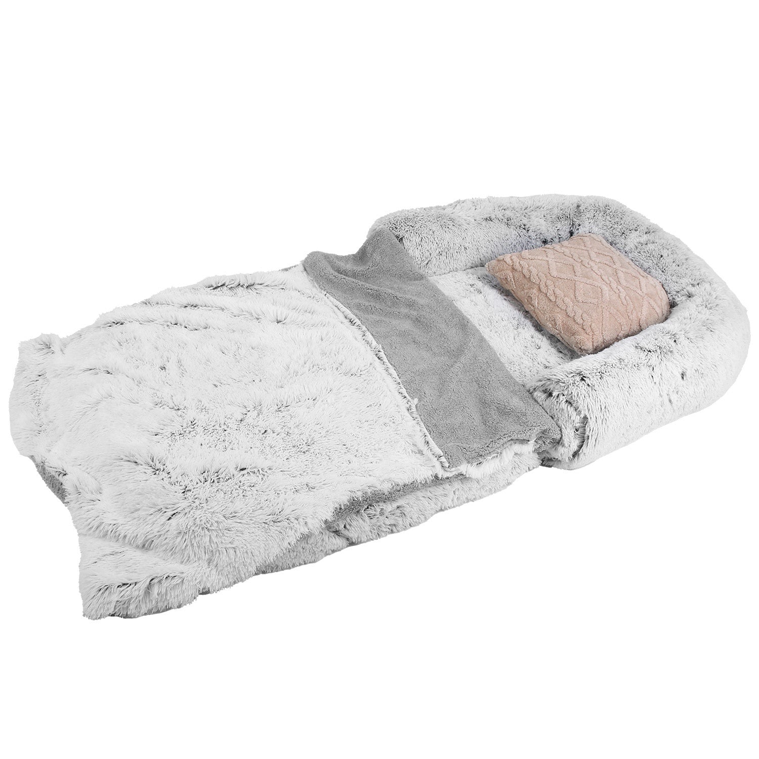 1Pc Large Foldable Human Size Dog Bed With Pillow Blanket Flurry Plush Napping Human-Sized Dog Bed