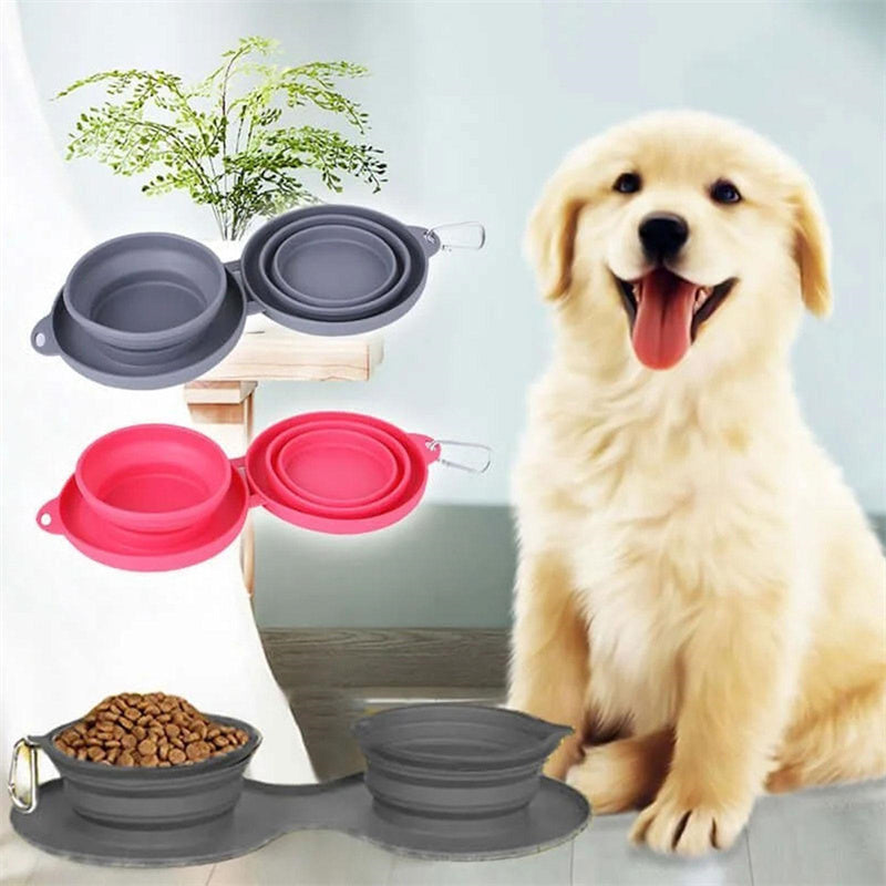 Rubber Foldable Double Feeding Bowl