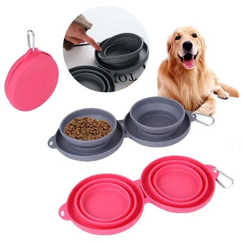 Rubber Foldable Double Feeding Bowl
