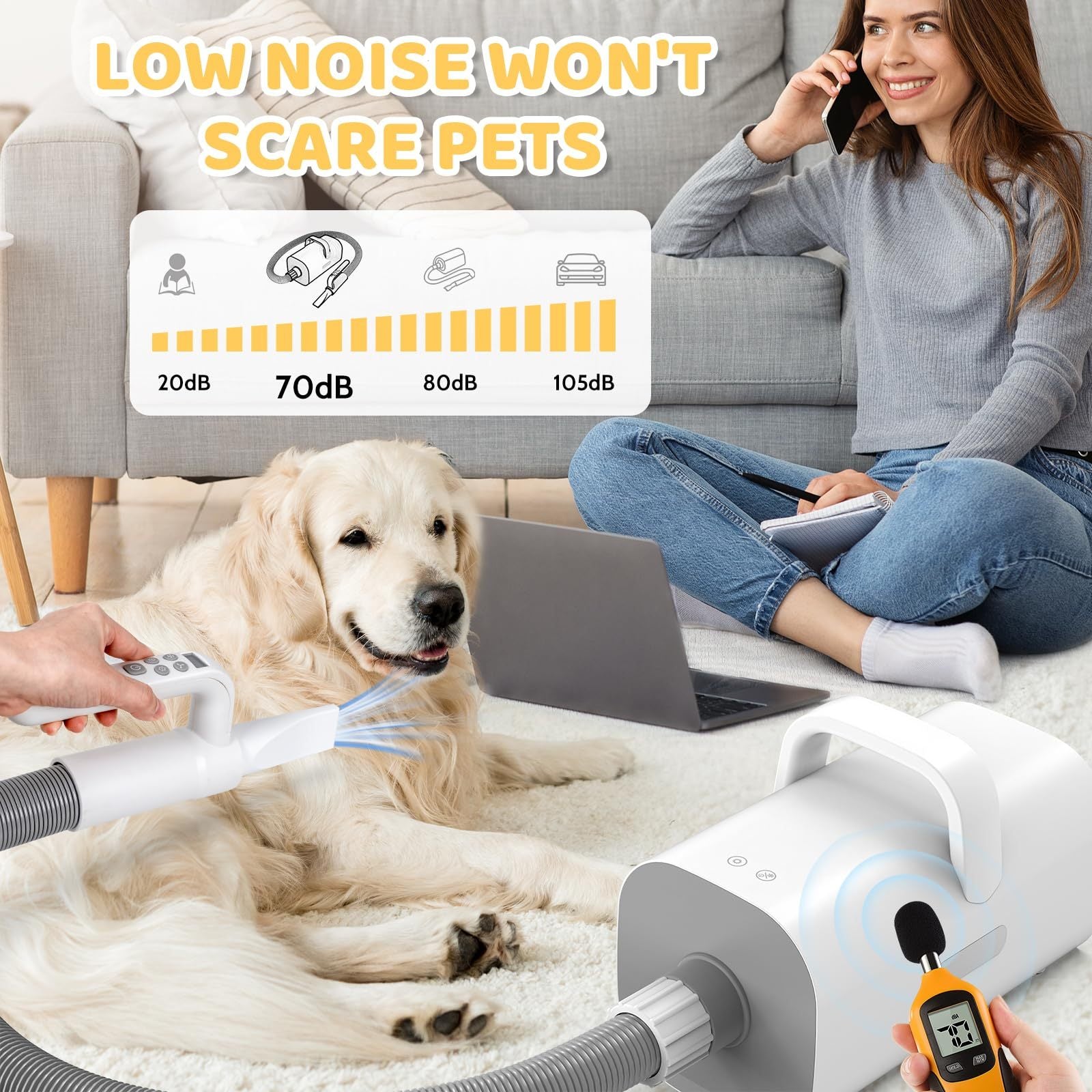 Pet Hair Dryer, 4-in-1 Smart Handle Pet Hair Dryer, 90 Ms High-speed Negative Ion Pet Hair Dryer