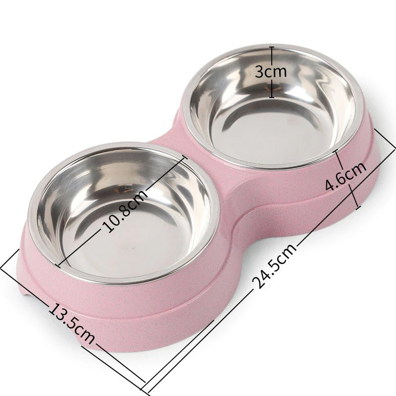 Double Pet Bowls Stainless Steel Pet Drinking Dish Feeder Cat Puppy Small Dog