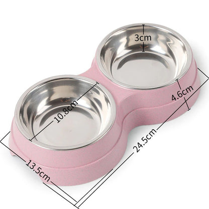Double Pet Bowls Stainless Steel Pet Drinking Dish Feeder Cat Puppy Small Dog