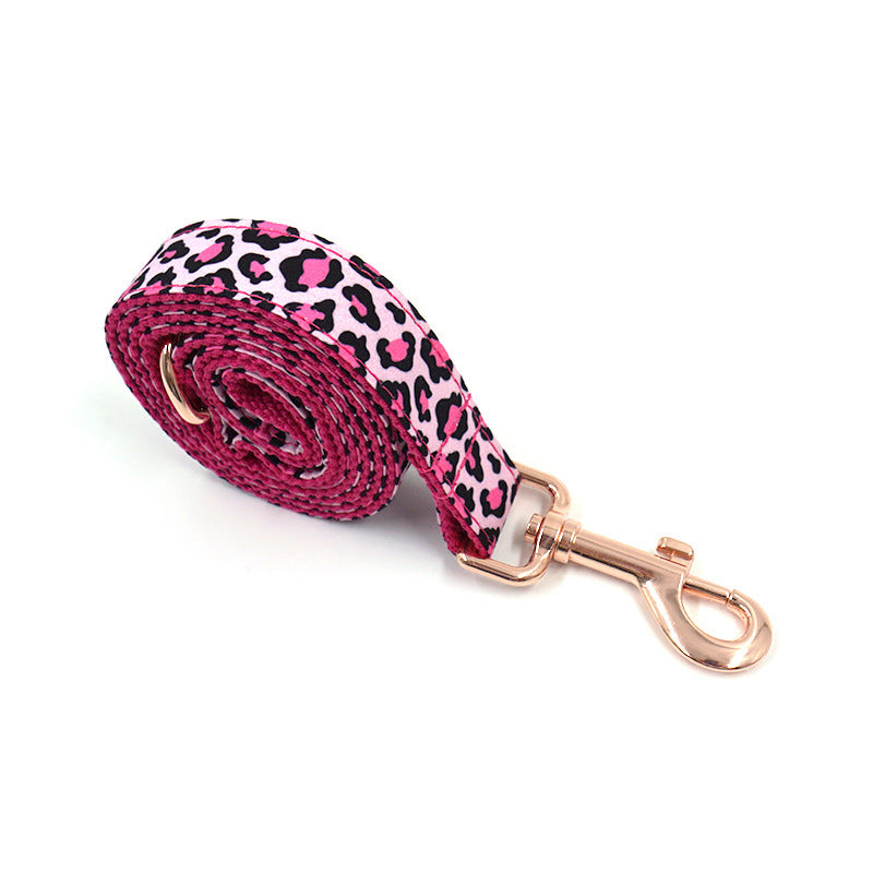 Leopard Print Rose Gold Pet Collar Leash Set