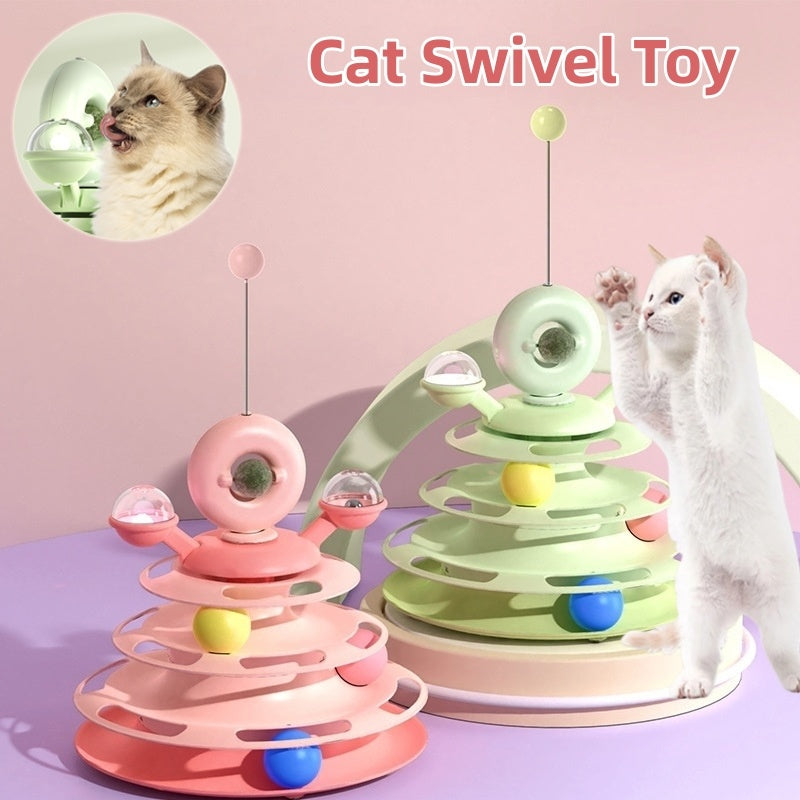 4 Levels Cat Toy Tower Turntable Roller Balls