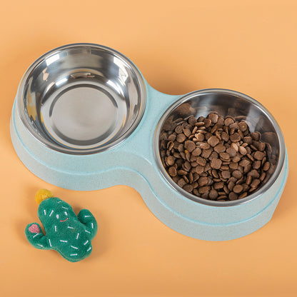 Double Pet Bowls Stainless Steel Pet Drinking Dish Feeder Cat Puppy Small Dog