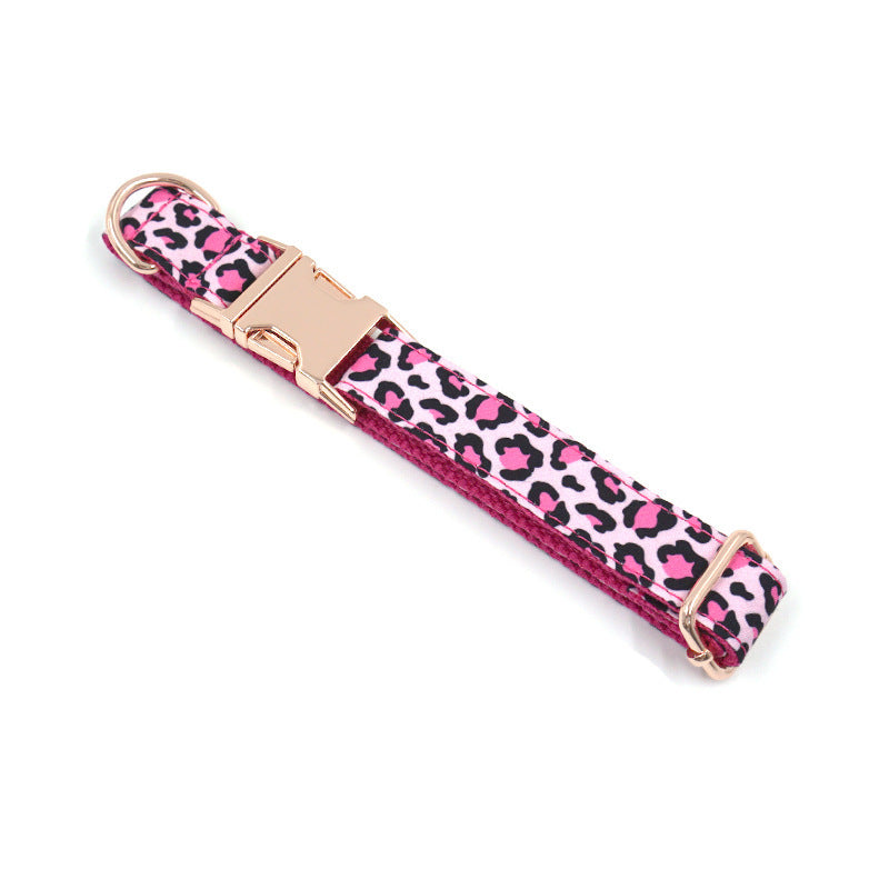 Leopard Print Rose Gold Pet Collar Leash Set