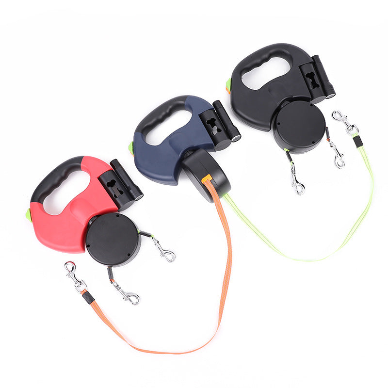 Retractable Double Dog Walking Leash With Lights Pet Products
