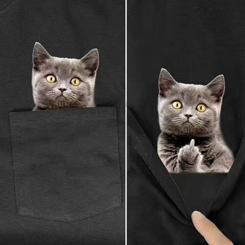 Cat Pocket Simple Printed Short Sleeve