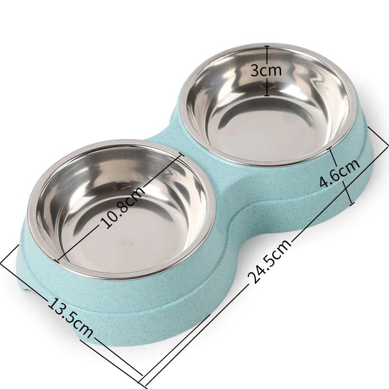 Double Pet Bowls Stainless Steel Pet Drinking Dish Feeder Cat Puppy Small Dog