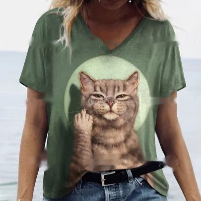Women's Summer Cat Print Casual Short Sleeve T-Shirt
