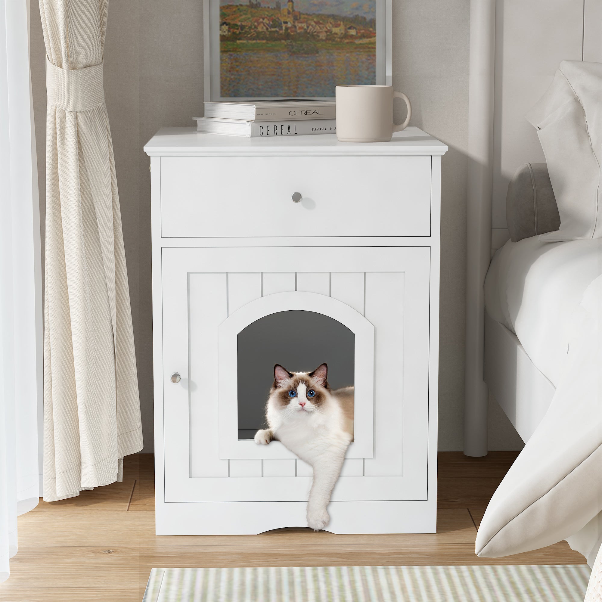 Wooden Pet House Litter Box With Drawers