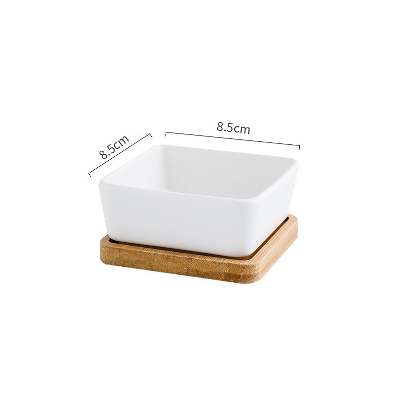 Cat Bowl Snack Plate Ceramic Wood Anti-Tip