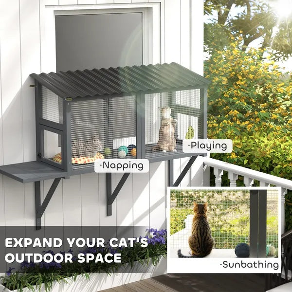 Outdoor Cat Enclosure Window Perch With Jumping Platform