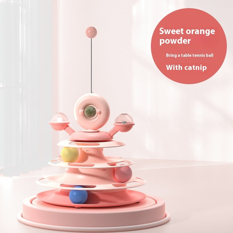 4 Levels Cat Toy Tower Turntable Roller Balls