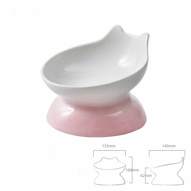 Ceramic Oblique Mouth High-foot Cat Pet Bowl