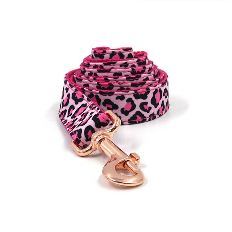Leopard Print Rose Gold Pet Collar Leash Set